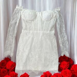 Elegant White Lace Long Sleeve Dress